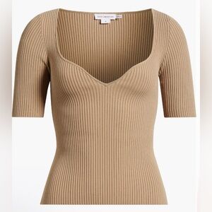 NWT Good American Virgo Short Sleeve Sexy Low Cut Ribbed Knit Top Mineral 2X